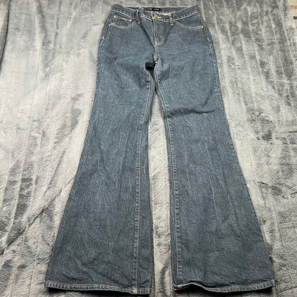 Express Conscious Edit 70s Flare Jeans Mid Rise Dark Wash Denim 6R 14101
